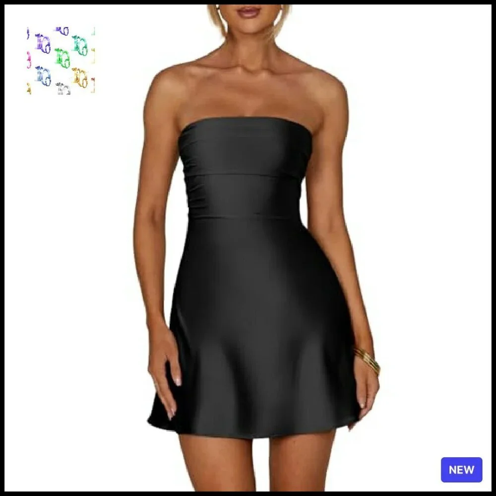 Satin Strapless Ruched Mini Dress Elegant Cocktail Evening Party Wear